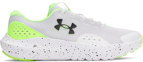 Under Armour Jungen Grundschule Surge 4, leichte und atmungsaktive Laufschuhe, gepolsterte Joggingschuhe für langen Komfort,White / Hyper Green / Black,38
