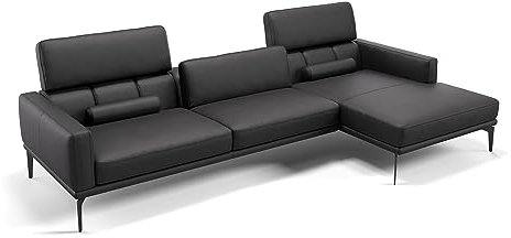 sofanella Leder Ecksofa Rechts Salerno Schwarz Anlehnfläche um 23cm erweiterbar