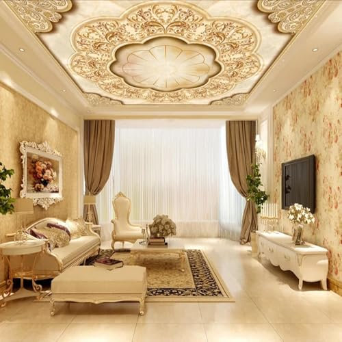 LUXINSHISU Papier peint Mural 3D pour plafond, autocollant d'art en soie, classique européen en relief, pour salon, chambre à coucher, fond de plafond