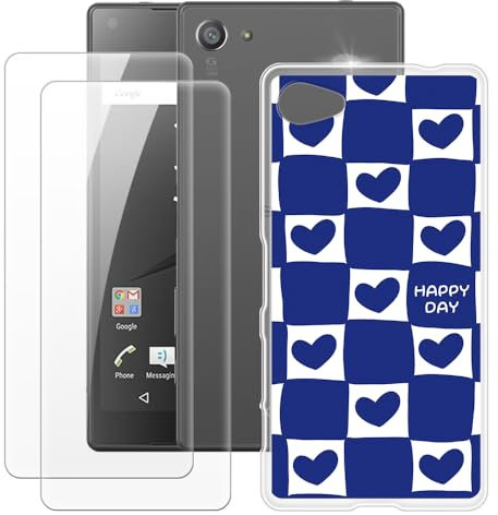 OAGELIM Hergestellt für Sony Xperia Z5 Compact Hülle + 2 Displayschutzfolien aus gehärtetem Glas, stoßfest, weiches Silikon, TPU-Hülle für Sony Xperia Z5 Compact (11,7 cm)