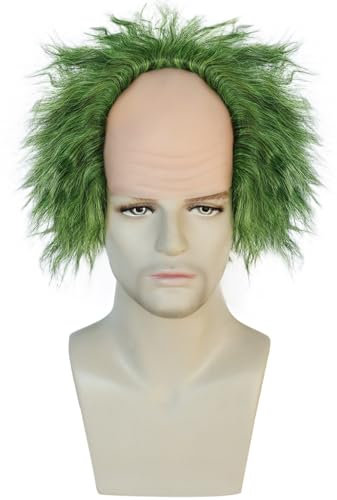 Windskids Herren Cosplay Beetle J'uice Michael Perücken Grün/Weiß Flauschig Glatzenbildung Wellen Locken Wig für Halloween Karneval Party Maskerade Performance Verkleidung Kostüm Zubehör Perück