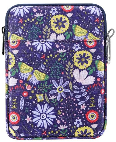 MoKo 6-7 Kindle Sleeve Bag,Protective Nylon Cover Compatible with 7 Kindle Colorsoft 2024,Kindle Paperwhite 2021, All-New Kindle/Kids (11th Generation) 2022, Kindle Oasis E-Reader, Colorful Flowers