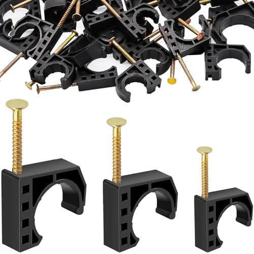 Taiss 60PCS Half Clamp J-Hook with Nail 3 Sizes 1/2 3/4 1,Black pex clamps For Tubing