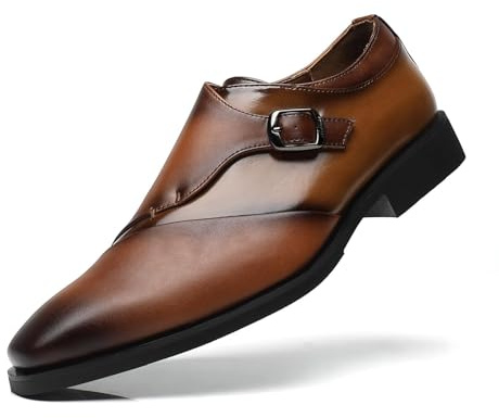 SANNAX Herren Single Strap Monkstrap Schuhe Plain Toe Business Anzugschuhe Formale Synthetikleder Schuhe