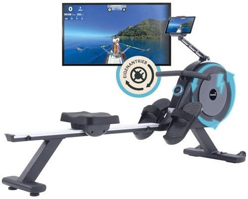 Skandika selbstgenerierendes Rudergerät mit Generator Njord P6-G | 32 elektrische Widerstandsstufen, bis 200 cm und 135 kg, Kinomap App kompatibel, für zuhause | Fitnessgerät für Krafttraining
