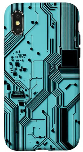 Carcasa para iPhone X/XS Esquema azul de la placa base con circuitos electrónicos