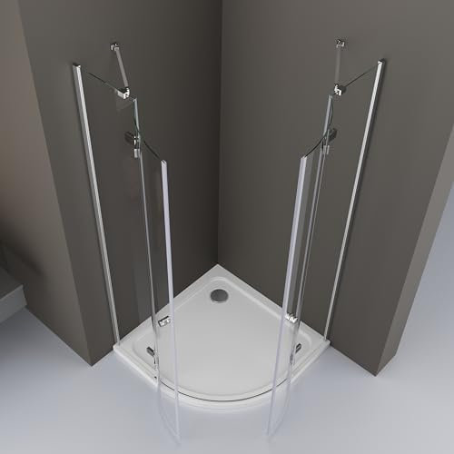 DOOLEEWEE 90x90cm Runddusche Duschkabine mit 4 - teiliger Drehtür - 183cm Höhe, aus 5 mm durchsichtigem ESG - Sicherheitsglas
