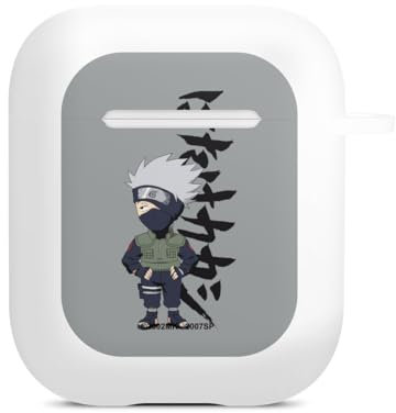 Hülle mit Karabiner kompatibel mit Apple AirPods (2. Generation) Case weiß Schutzhülle mit Schlüsselanhänger Offizielles Lizenzprodukt Naruto Shippuden Kakashi