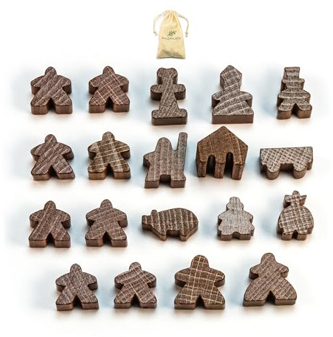 Waldfelsen® Spielfiguren passend für Carcassonne - 8 Meeple und 11 Sonderfiguren für das Grundspiel, die 10 Erweiterungen und die Minis 2 und 6 (Farbe: Braun)
