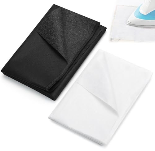 TYBYBB 2 Stück Bügelvlies 200 x 100 cm Vlies zum Aufbügeln 55g/m² Bügeleinlage Weiß und Schwarz Vliesstoff Einlagestoff Leichtes für Bügelfalten Nähhandwerk Verstärkte Stickereien Bekleidung