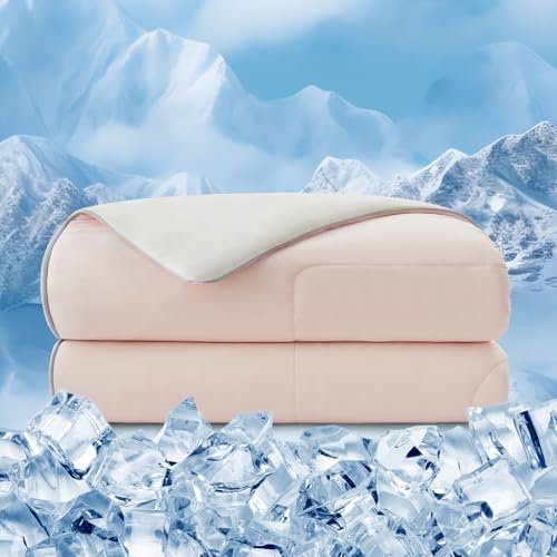 EMME Kühldecke Sommerdecke Kühlend - 135 x 210 cm Doppelseitig Kühlende Decke Arc-Chill Q-Max>0,45 Kühlende Bettdecke Dünne Steppdecke Cooling Blanket Kuscheldecke, Hellrosa