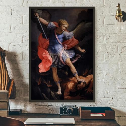 GOSRD Guido Reni Künstlerdrucke auf Leinwand, Gemälde „Michael besiegt Satan“, Wandkunst, Dekoration, Gemälde für Wohnzimmer, 60 x 85 cm, rahmenlos