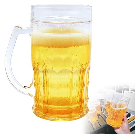 Boccale di birra finta, doppio strato, divertente, giocattolo per birre finte, 400 ml, 15,2 x 8,6 cm, tazza creativa a doppio strato, grande capacità con manici (1 pz)