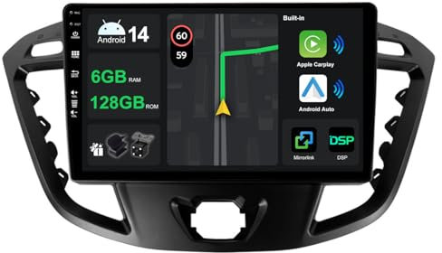 [6G+128G] IPS 9 Android 14 Autoradio Für Ford Tourneo Transit Custom 2013-2021 mit navi Octa Core-[Eingebauter CarPlay/Android Auto/DSP/Mirror Link/GPS Navi/360 Camera/Bluetooth 5.0/WiFi/USB
