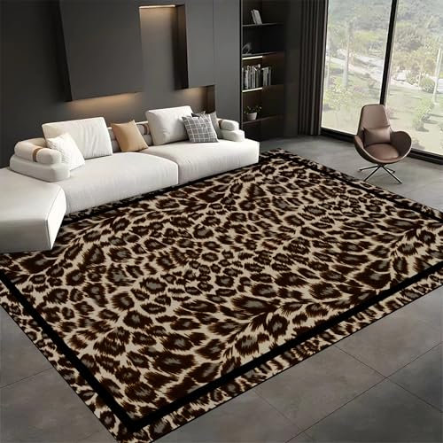 SMXVRC Gepard Dekoration Kinderteppich, 80x150cm, Braun Leopard Tierprint Flurteppich, DüNn und Leicht Kurzflor Atmungsaktiv Pflegeleicht Langlebig Maschinenwaschbar Teppich für Nachttisch