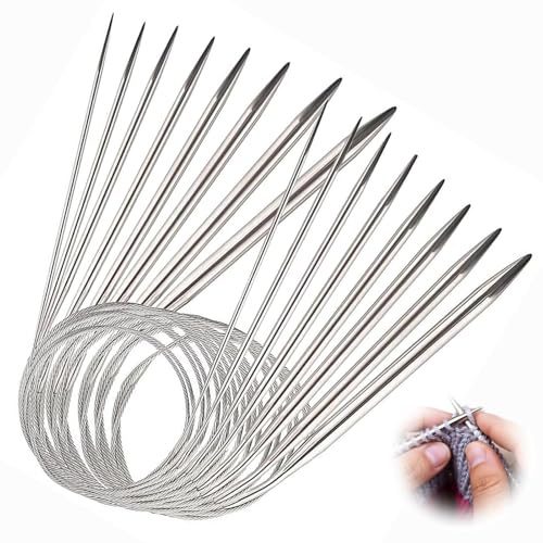 8 Stück Edelstahl Rundstricknadel Set 80cm, Ergonomische Doppelspitzige Rundstricknadel für Socken, Ärmel, Untersetzer, Stricknadeln in 9 Größen (2 mm/2.5 mm/3 mm/4 mm/5 mm/6 mm/7 mm/8 mm)