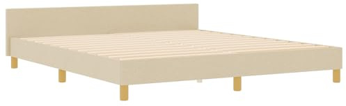 vidaXL Stylisches Cremes Bettgestell 180X200 cm Rechteck Design Holz Natürliche Oberfläche Diamantblöcke Muster Schlafzimmer Möbel Zeitgenössisch Elegant Geometrisch Robustes Innen