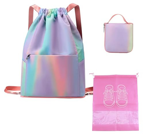 EHRBGK Turnbeutel Sportbeutel Damen und Männer,Wasserdichter Colour Gradient Sports Bag, Faltbar Große Kapazität Beutel mit Kordelzug Schwimmtasche Sportrucksack Kordelzugbeutel Herren Mädchen