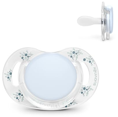 Suavinex, Baby Schnuller 0/6 Monate und Neugeborene, SX Pro Physiologischer Silikon-Sauger, Flach, Symmetrisch & Flexibel, Unterstützt die Mundentwicklung, Transparenter Schild, Poetry Blau