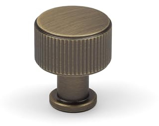 Handle & Home 29mm Antique Brass Reeded Cabinet Knob Round Textured Cupboard Door Drawer Furniture Pull