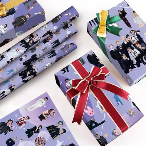 Cartoon Geschenkpapier, 5 Stück Kpop Geschenkpapier Geburtstag, 51 * 75cm Geschenk Papier Pack, WlsqDE für Kindergeburtstag, Party Aufbewahrung, Festliche Dekoration