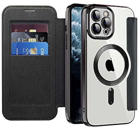 LEMAXELERS Case for iPhone 11 Pro Max [Compatible with Magsafe] Flip Folio Wallet Case with Card Slot RFID Blocking Magnetic Back Clear Shockproof PU Leather Slim Cover for iPhone 11 Pro Max Black JD