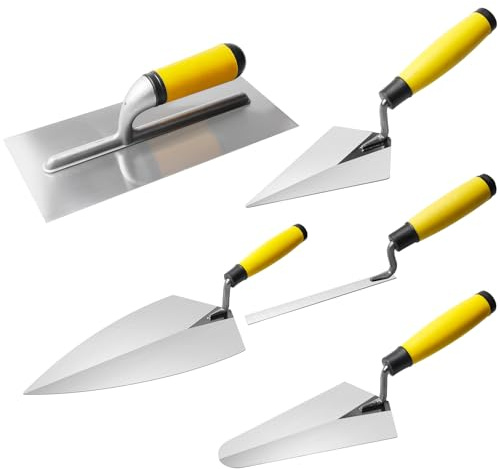 Edelstahl Maurerkelle, 5-teiliges Glättekelle Edelstahl Glättekelle Set Maurerkellen Set Putzkellen Set Stukkateurspachtel mit Gummigriff, Spachtel Werkzeug Für Putzmassen, Beton, Set mit Putzkellen