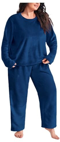 Generisch Set pigiama da donna in flanella, taglie forti, caldo, in tessuto non tessuto corallo, vestibilità comoda, biancheria intima invernale, abbigliamento esterno per casa e attività all'aperto