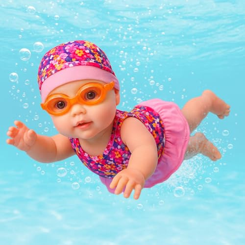Toyana Swimming Doll - 15 Inch, Lifelike Floating Baby Born Doll with Moving Arms & Legs for Bath Tub & Pool, Cute Removable Costume, Waterproof Swim Toy for Bathtime Play Fun Gift, Ages 3-8