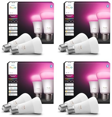Philips Hue Bundle – 4X Twin Packs White & Color Ambiance 1100 A60 E27 Smart Bulbs (8 Bulbs) | Dimmable LED, 16M Colors, App & Voice Control, Works with Alexa, Google Home & Apple HomeKit