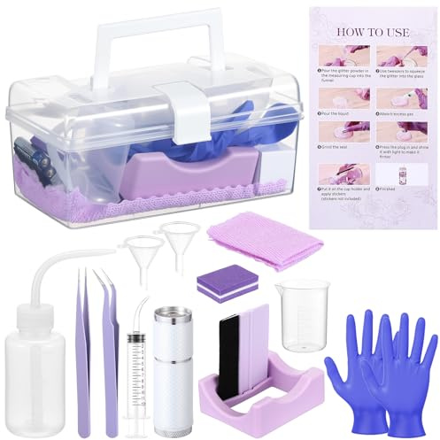 LemonRoad 15 Pcs Snow Globe DIY Tumbler Tool Kit Include Storage Box Squeeze Bottle Funnel Silicone Cup Cradle Measuring Cup Flashlight for Beginner Making Supplies Thanksgiving Day Gifts(Purple)
