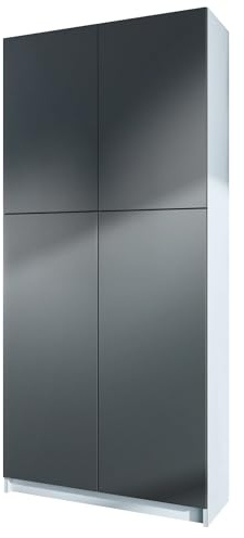 InnoFurn Aktenschrank Elona M1, Büroschrank mit Soft-Close & Push-to-Open, Aufbewahrungschrank, Büro, Home Office. Wohnzimer, Weiß/Anthrazit matt (82 x 184 x 37 cm)