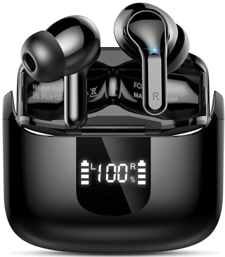 Wireless Earbuds, 6D-Stereo Bluetooth 5.4 Headphones in Ear, 50+Hrs Ear bud | Deep Bass, ENC Noise Cancelling Earphones, USB-C Fast Charging, IP-X7 Waterproof Headset Android iOS for Sport Gym Running