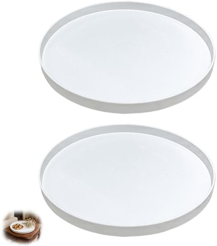 Deko Tablett Weiß Rund 2 Stück Deko Tablett Rund 30 cm Tortenplatte | Dekotablett Dekoschale Kerzen Tablett Kerzentablett Badezimmer Tablett für Partys, Wohnungen, Bars und Restaurants Bad