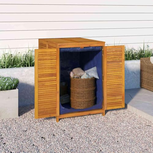 Mokuyary - Caja de almacenamiento para jardín, 70 x 87 x 104 cm, madera maciza de acacia, armario de almacenamiento con 2 puertas, jardín, descuento para herramientas, para exterior, interior, balcón