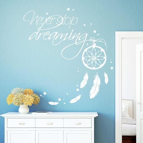 Wandtattoo Loft Never Stop Dreaming Wandtattoo Sprüche – 30 Farben & 4 Größen – selbstklebender Schriftzug mit Schmetterling, Wandtattoo Schlafzimmer, Wanddekoration für Wohnzimmer & Schlafzimmer