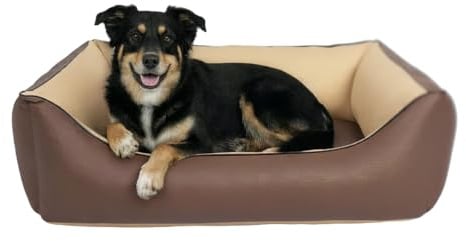 CopcoPet Hundebett mittelgroße Hunde – Waschbares Hundekissen 【Wendebett】 Hundekorb aus Kunstleder - Formstabiles Hundesofa - Hundekörbchen mit erhöhten Rand, Dog Bed Mocca 100 x 80 cm