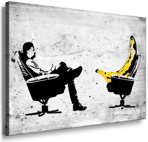 fotoleinwand24 Banksy Pop Art Bild, Graffiti/Street Art Kunstdruck, Wandbild, Deko, 70 x 100 cm, Lackiert, Rahmt, Holzrahmen, Querformat, Leinwand, Wandmontage, Heimbüro (Home Office) Dekoration