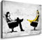 fotoleinwand24 Banksy Pop Art Bild, Graffiti/Street Art Kunstdruck, Wandbild, Deko, 70 x 100 cm, Lackiert, Rahmt, Holzrahmen, Querformat, Leinwand, Wandmontage, Heimbüro (Home Office) Dekoration