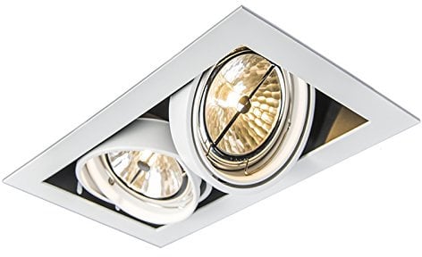 Qazqa - Design Einbaustrahler weiß schwenkbar 2-flammig - Oneon 111-2 I Wohnzimmer I Schlafzimmer - Stahl Rechteckig - LED geeignet G53