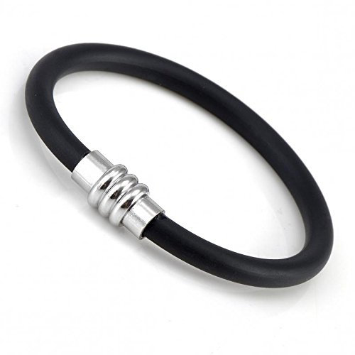 Gemini Armband (schwarz), hochwertiges Gummi, polierter Edelstahl Magnetverschluss, maskulines Design für Boys, Girls, Herren, Damen, Unisex, 21,6 cm (Länge)