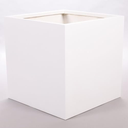 Elegant Einrichten Pflanzkübel, Blumenkübel Fiberglas quadratisch 60x60x60cm Perlmutt weiß.