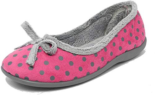 Womens Ladies Memory Foam Fur Velour Polka Dot Slippers Sleepers PINK SIZE 7