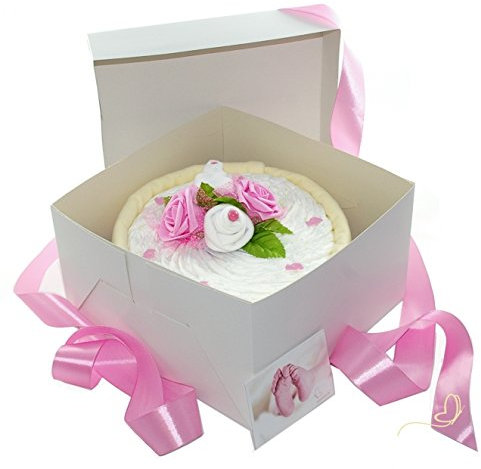 Windeltorte CAKEBOX für Mädchen rosa | Geschenk für Mädchen zur Geburt Babyparty Babyshower (rosa)