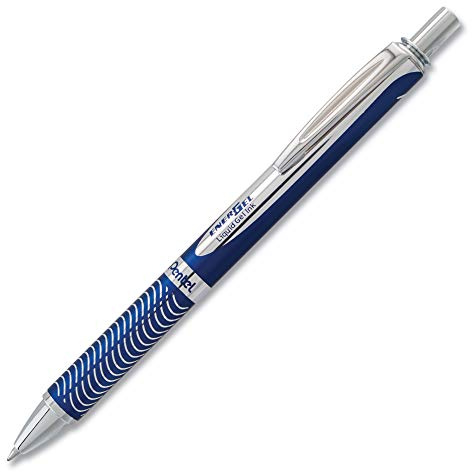 PENTEL EnerGel Alloy RT Retractable Liquid Gel Pen.7mm, Blue Barrel, Black Ink (BL407CA)
