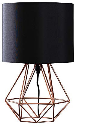 MiniSun | Modern Copper Metal Basket Cage Bed Side Table Lamp with a Black Fabric Shade | Table Lamps & Home Improvements Essential