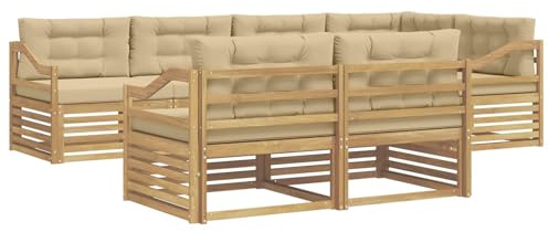vidaXL Outdoor-Sofagarnitur mit Kissen 7 pcs Weiß und Beige Polyester, Garten Sofa, modernes Wohnzimmer, Robustes Möbel, Terrasse, Bequeme Lounge-Ecke