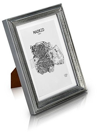 Antic by Casa Chic Solid Wood Shabby Chic Photo Frame 5x7 inch Frame Glass Front With Picture Mount for 6x4 inch Photo 1 Frame 2 Centimetre Edge Width Distressed Silver and White