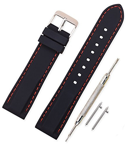 VINBAND Bracelet Montre en Silicone Libération Rapide Bande de Montre en Caoutchouc Souple Bande de Montre Intelligente - 18, 20, 22, 24 mm Bracelets de Montres Caoutchouc (22mm, noir-rouge)