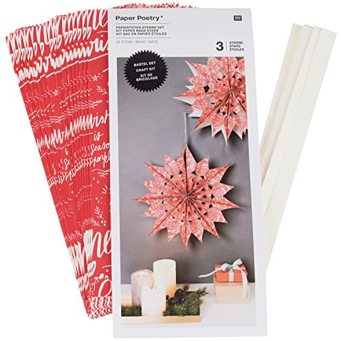 Rico Design Papiertüten Sterne-Set Merry Christmas, groß, Rot